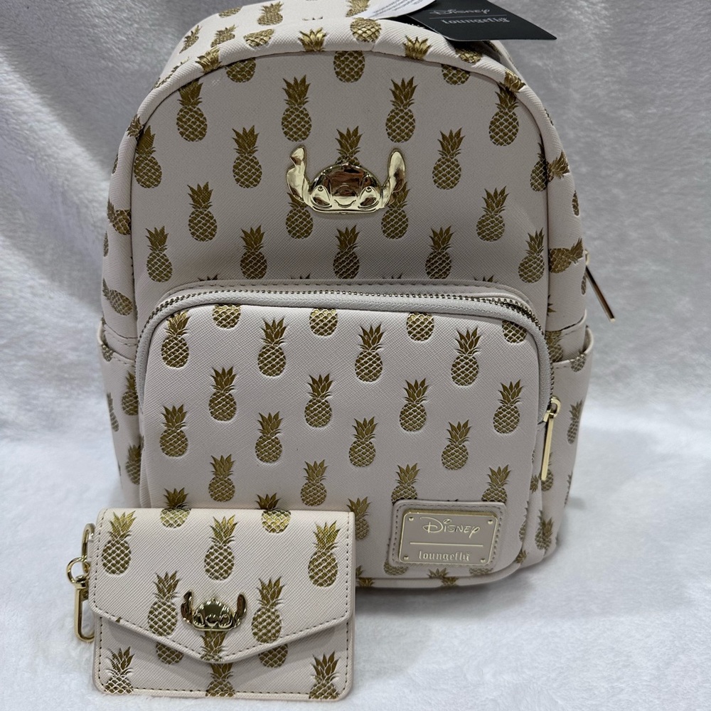 Loungefly White and Gold Backpack and card wallet with Pineapple Design